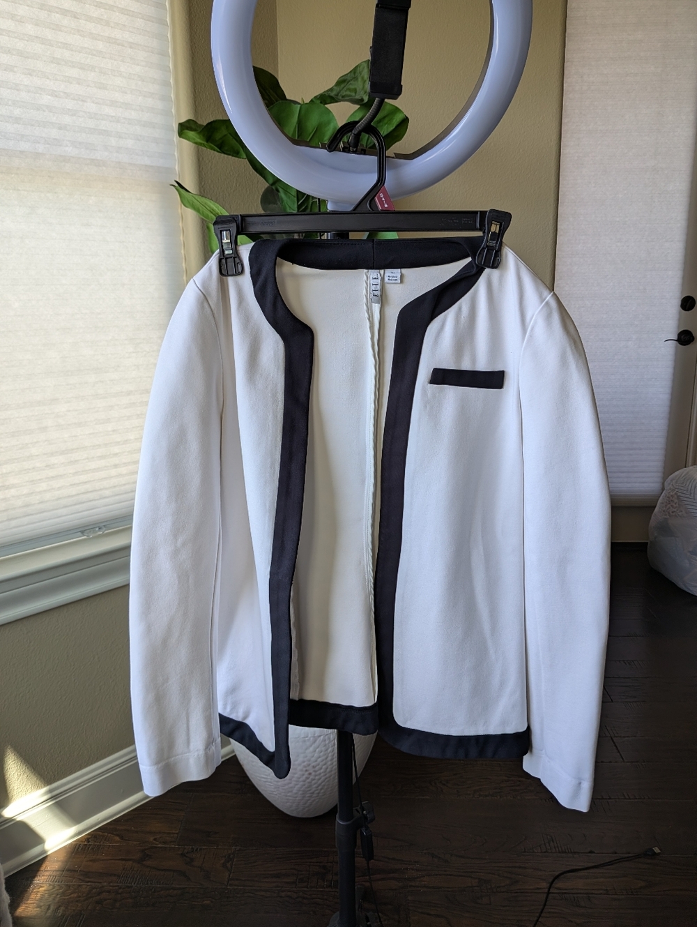 Elle White Blazer with Black Contrast Trim
